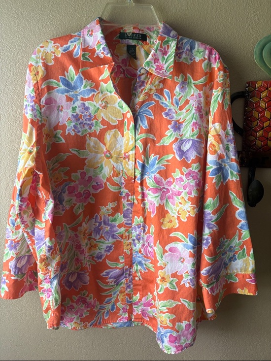 Ralph Lauren Tops - Ralph Lauren Orange Floral Button-Down Shirt